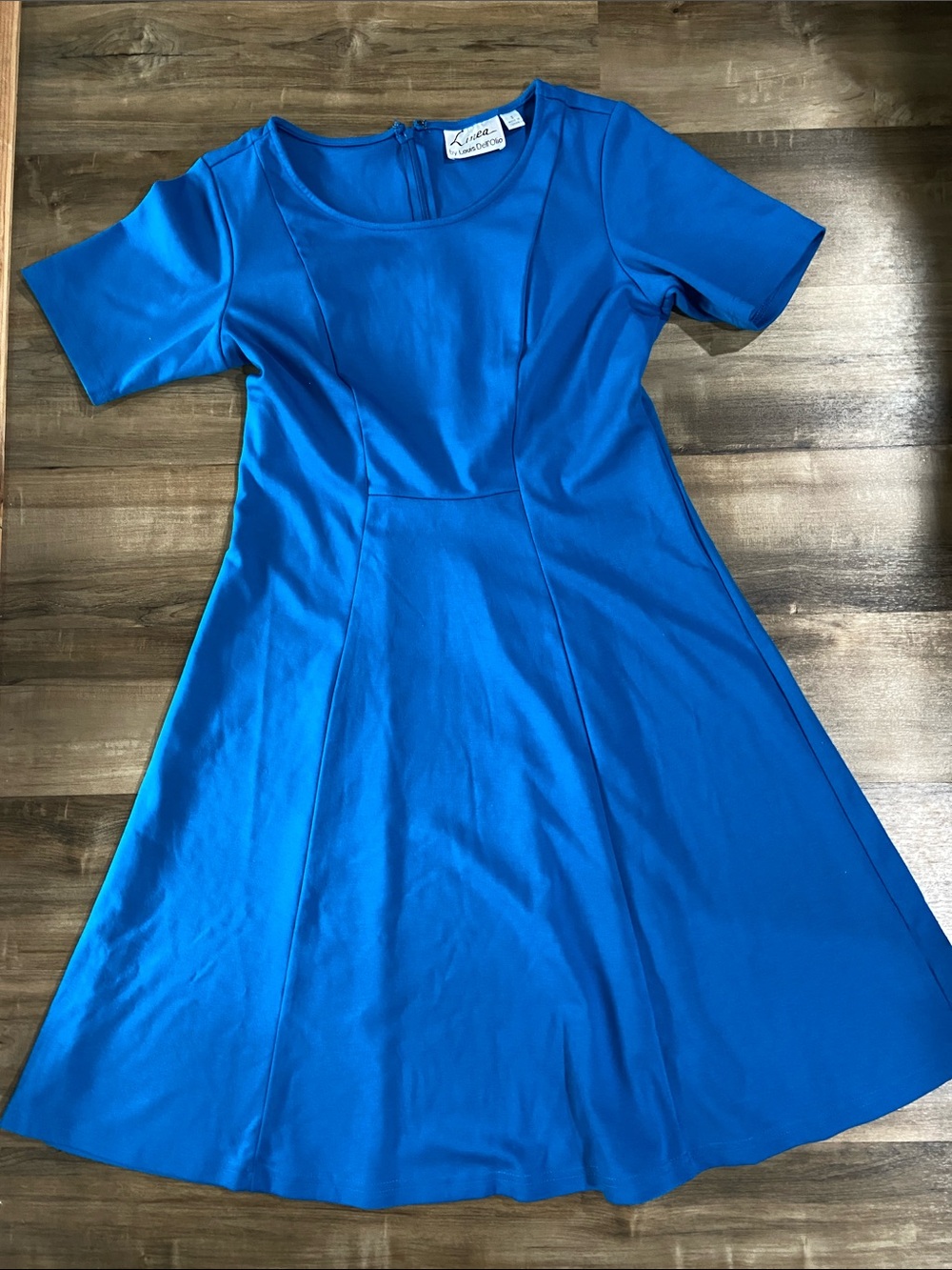 Linea by Louis Dell'Olio Blue Short Sleeve Fit-and-Flare Dress